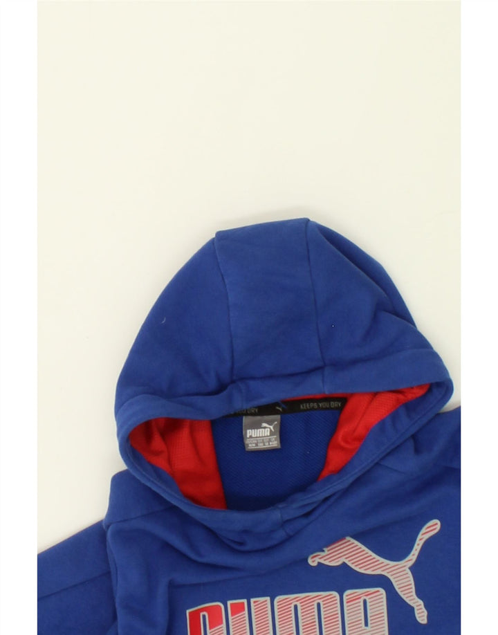 PUMA Boys Graphic Hoodie Jumper 9-10 Years Blue Polyester Vintage Puma and Second-Hand Puma from Messina Hembry 
