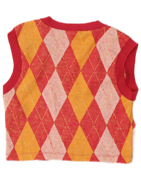 ZARA Womens Crop Vest Tank Top UK 10 Small Red Argyle/Diamond Polyester