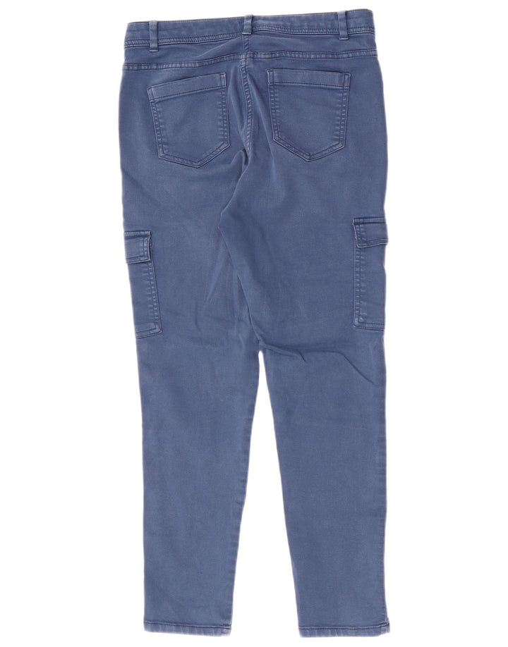 Marks & Spencer Womens Slim Cargo Trousers UK 12 Medium W28 L27 Blue Cotton