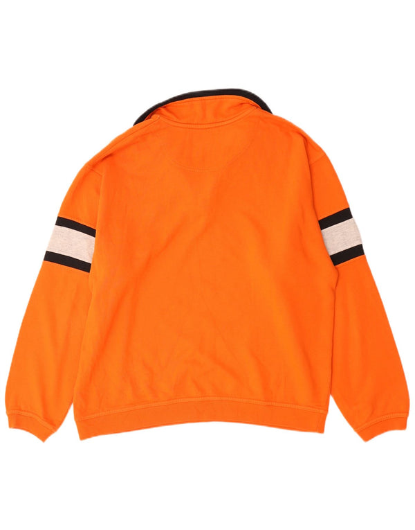 Champion Mens Zip Neck Sweatshirt Jumper Large Orange Colourblock Cotton