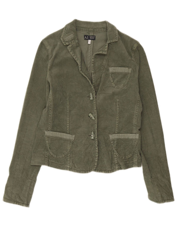 Armani Jeans Womens 3 Button Corduroy Blazer Jacket UK 16 Large Khaki