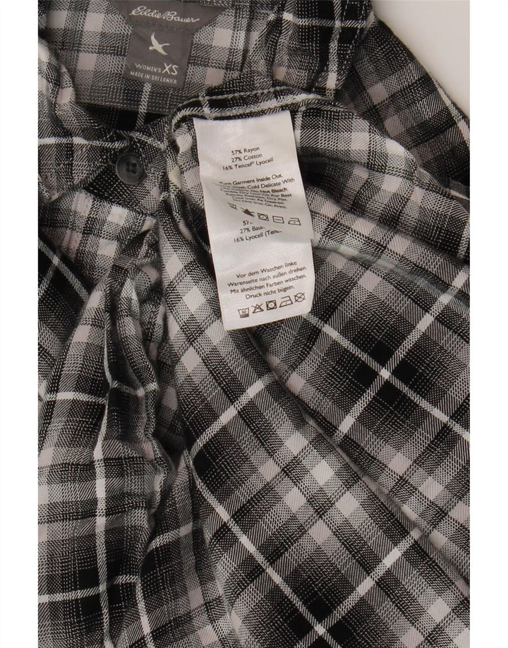 EDDIE BAUER Womens Flannel Shirt UK 6 XS Black Check Rayon