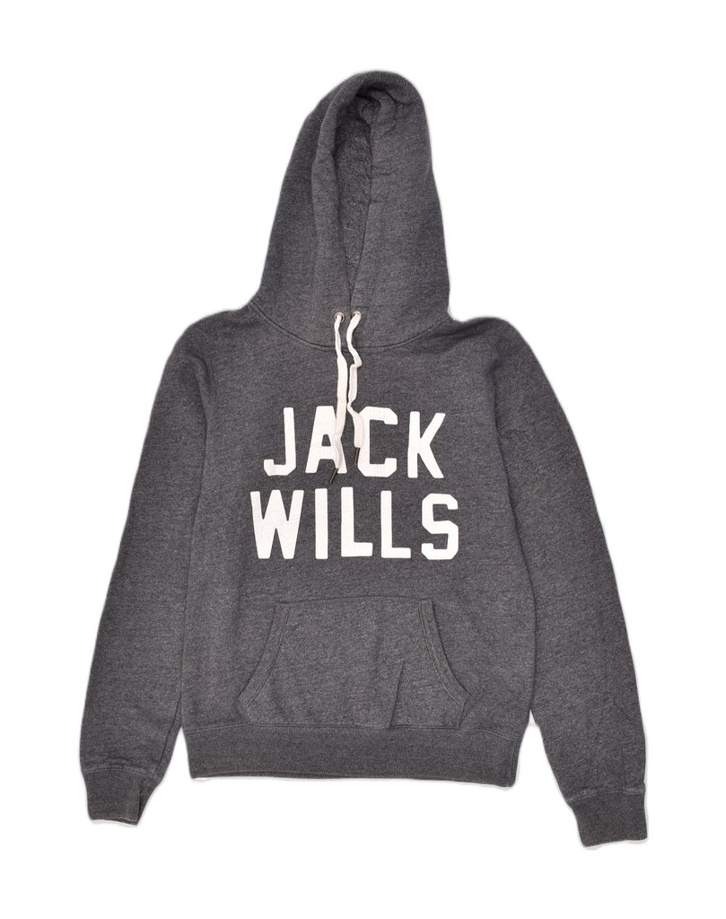 JACK WILLS Womens Graphic Hoodie Jumper UK 12 Medium  Grey Cotton | Vintage Jack Wills | Thrift | Second-Hand Jack Wills | Used Clothing | Messina Hembry 