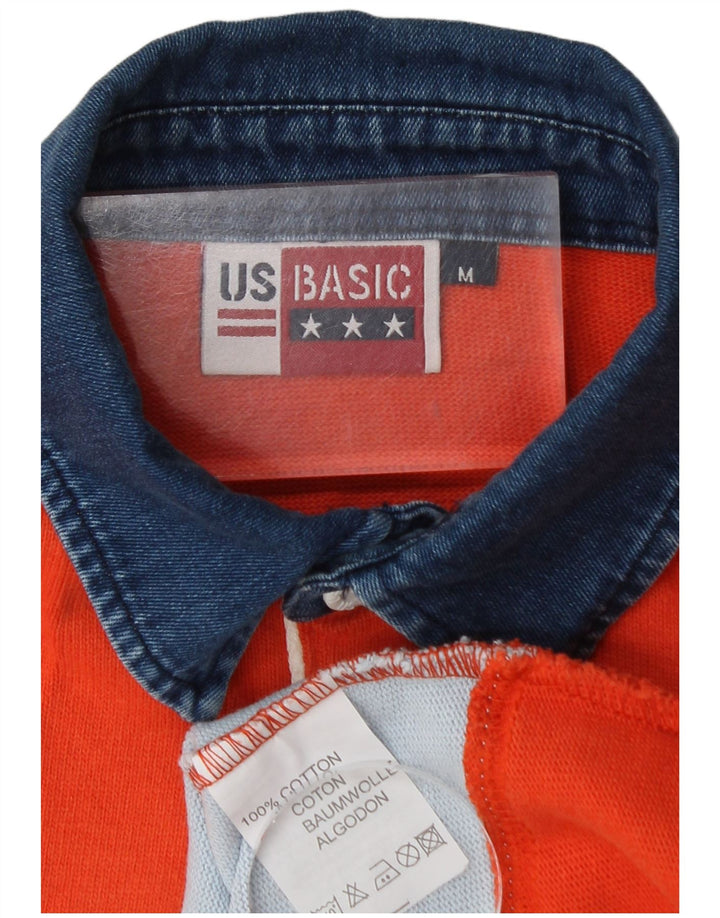 Basic Mens Long Sleeve Rugby Polo Shirt Medium Red Striped Cotton