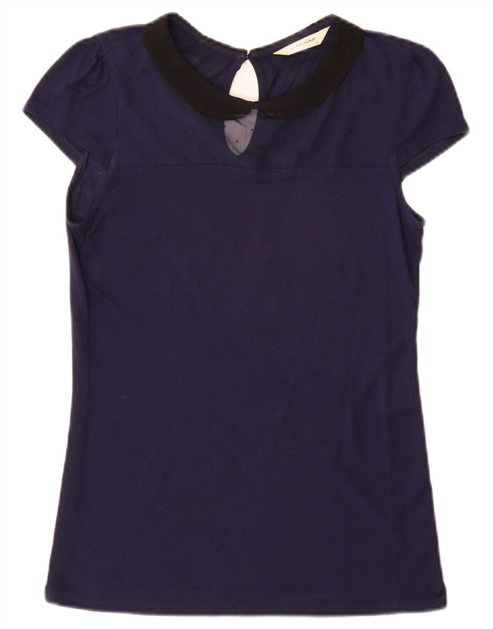 Naf Naf Womens Blouse Top UK 10 Small Navy Blue Colourblock Modal