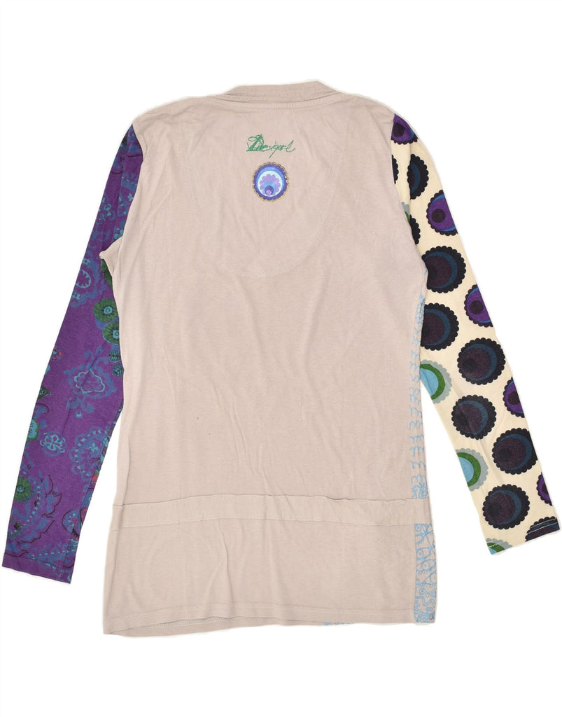 DESIGUAL Womens Graphic Top Long Sleeve UK 14 Large Grey Patchwork | Vintage Desigual | Thrift | Second-Hand Desigual | Used Clothing | Messina Hembry 