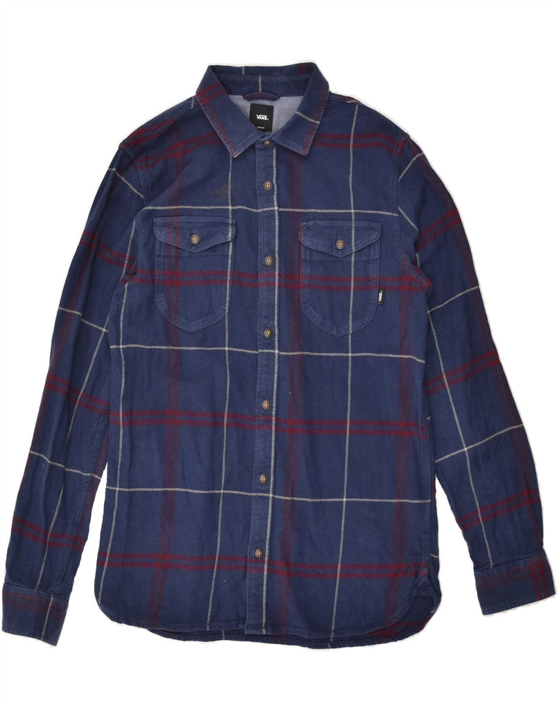 VANS Mens Tailored Fit Flannel Shirt Medium Navy Blue Check Cotton | Vintage Vans | Thrift | Second-Hand Vans | Used Clothing | Messina Hembry 