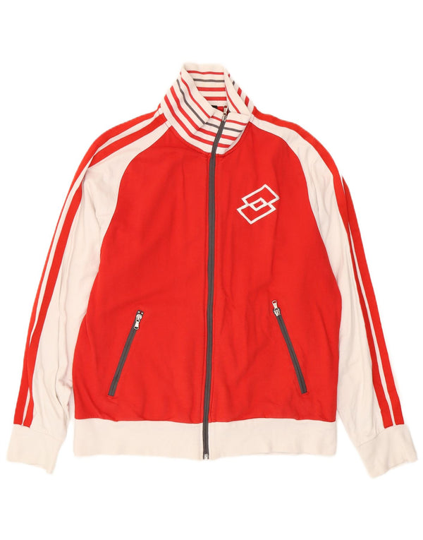 Lotto Mens Tracksuit Top Jacket Large Red Colourblock Cotton