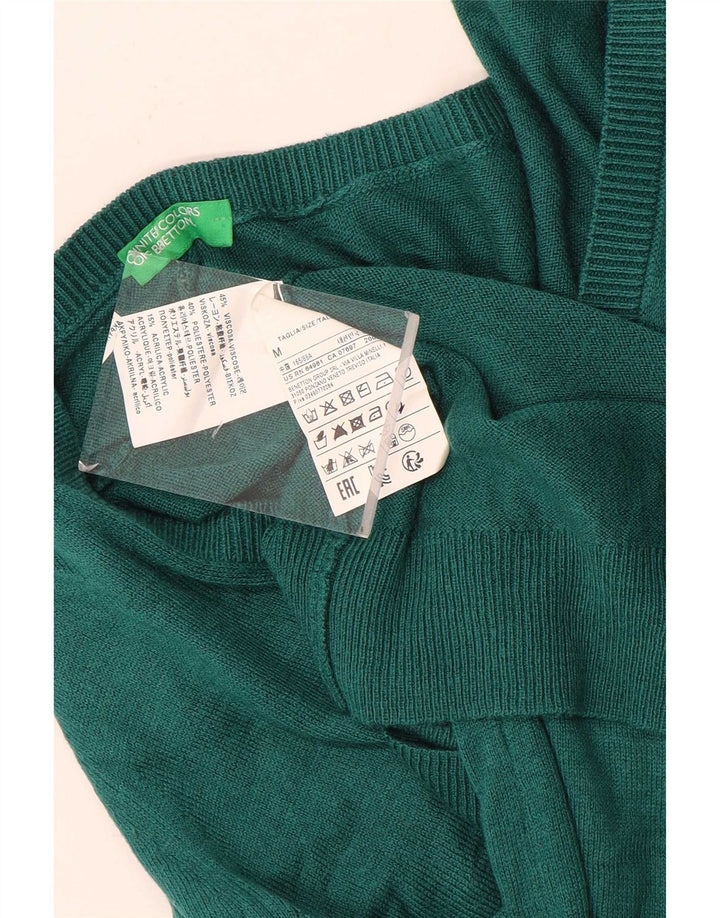 Benetton Womens V-Neck Jumper Sweater UK 12 Medium Green Viscose