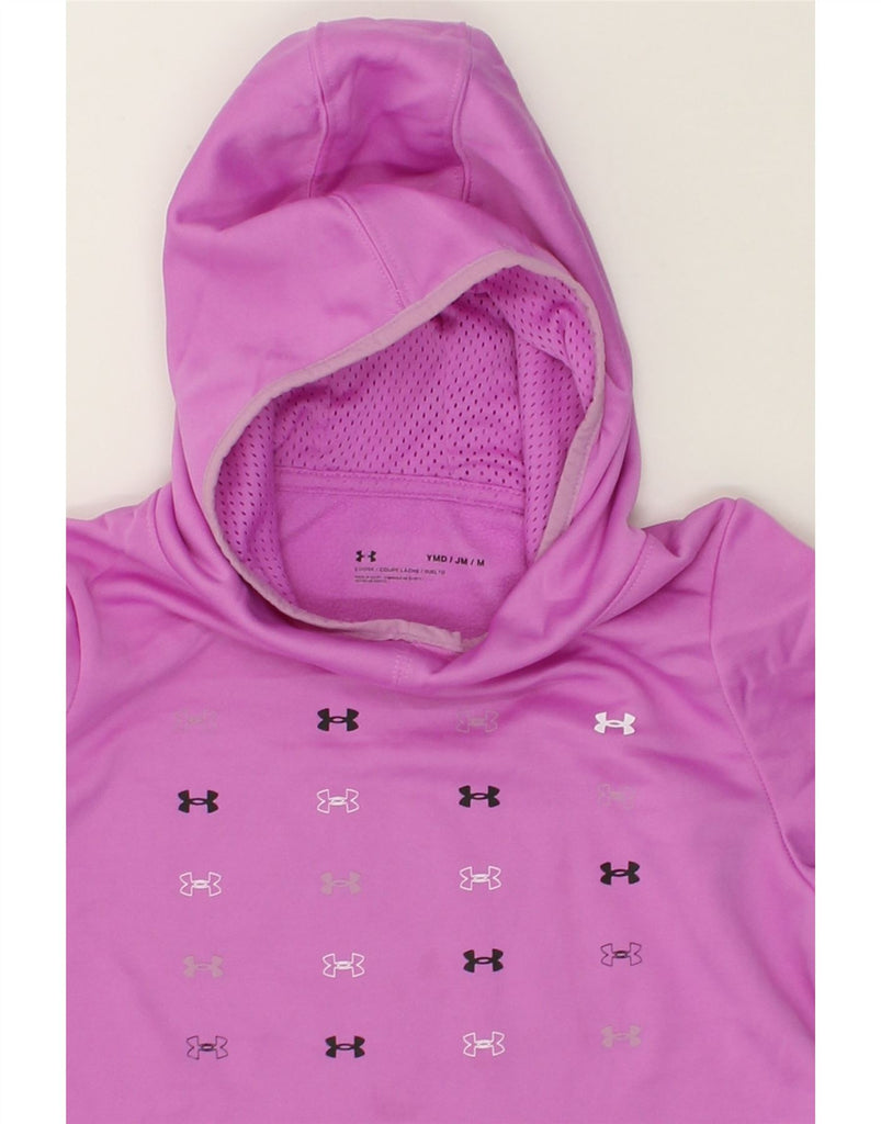 UNDER ARMOUR Girls Graphic Hoodie Jumper 10-11 Years Medium Pink Polyester | Vintage Under Armour | Thrift | Second-Hand Under Armour | Used Clothing | Messina Hembry 