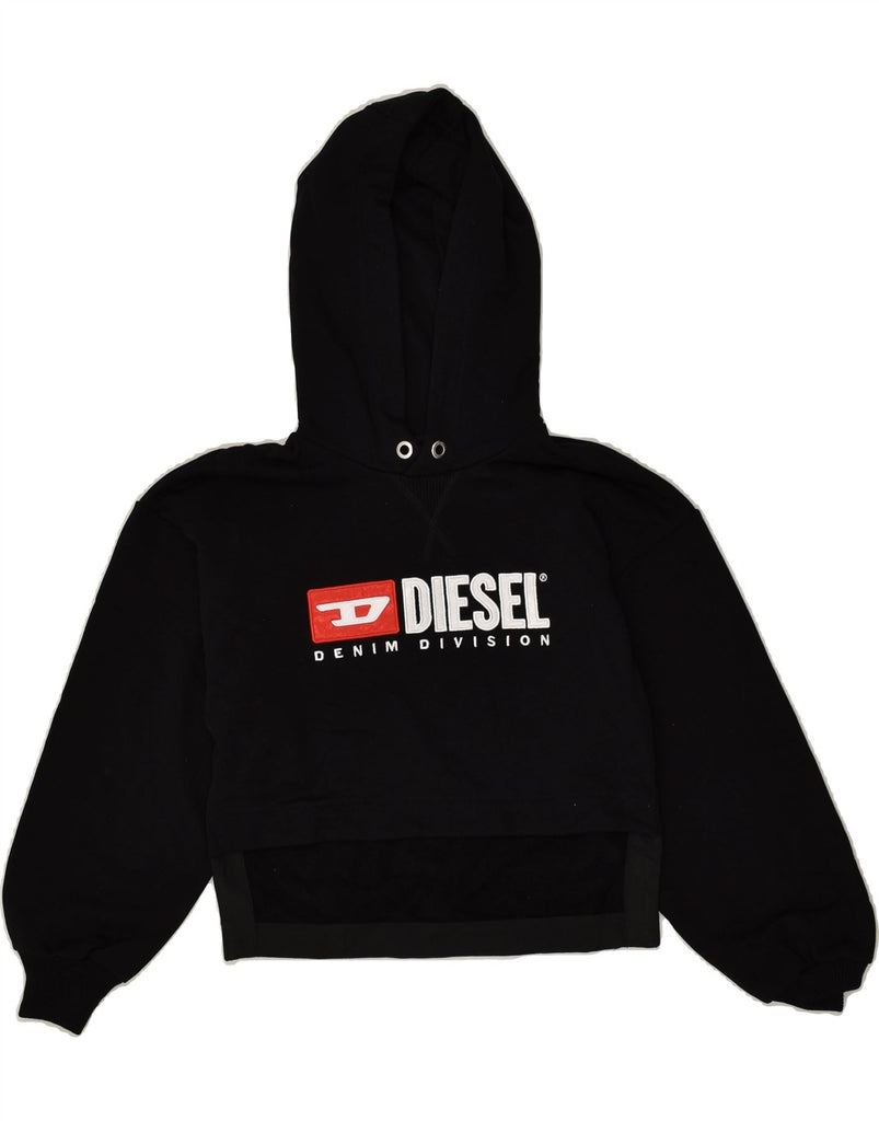 DIESEL Girls Graphic Hoodie Jumper 12-13 Years Black Cotton | Vintage Diesel | Thrift | Second-Hand Diesel | Used Clothing | Messina Hembry 