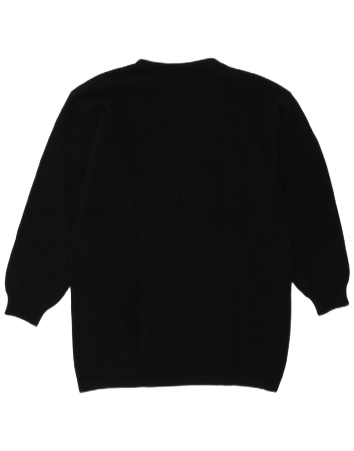 Vintage Womens Graphic Crew Neck Jumper Sweater UK 16 Large Black Wool