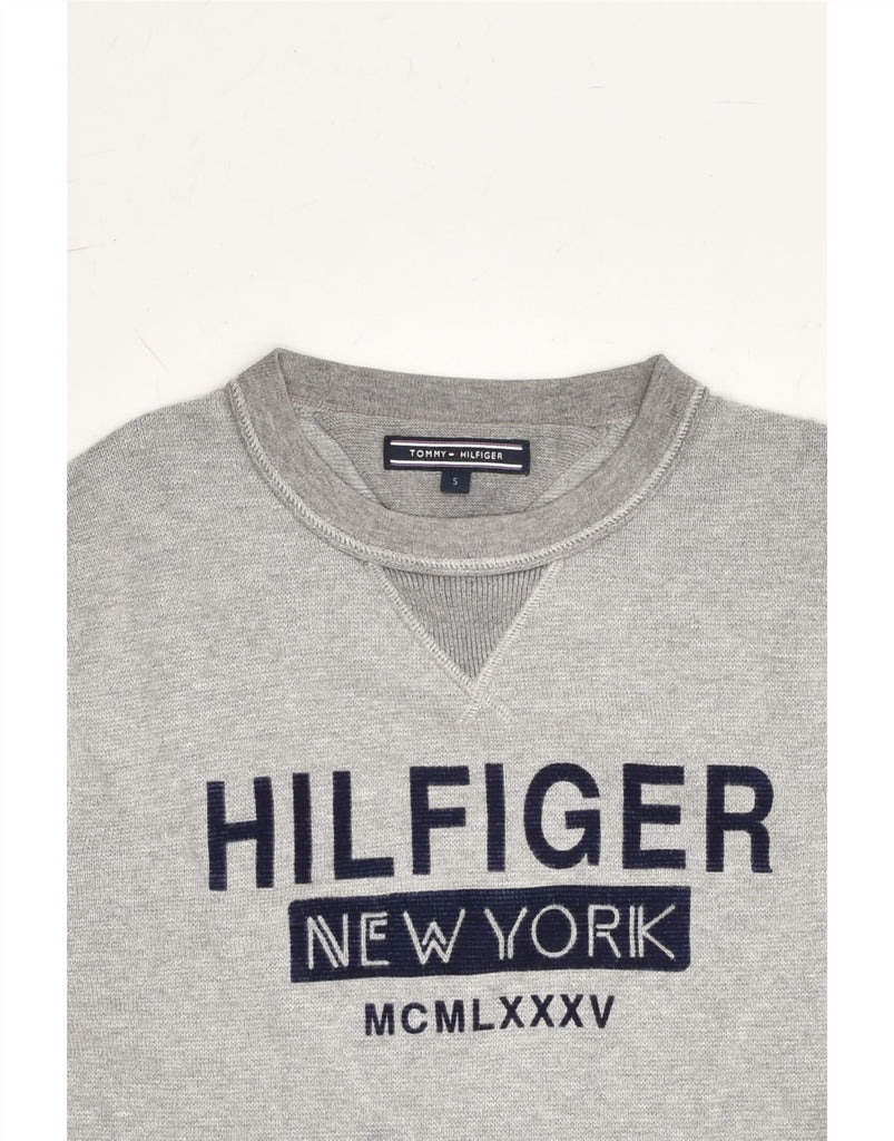 TOMMY HILFIGER Womens Graphic Sweatshirt Jumper UK 10 Small Grey Cotton | Vintage Tommy Hilfiger | Thrift | Second-Hand Tommy Hilfiger | Used Clothing | Messina Hembry 