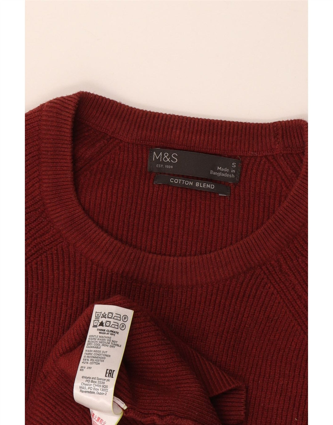 Marks & Spencer Mens Crew Neck Jumper Sweater Small Burgundy Polyester