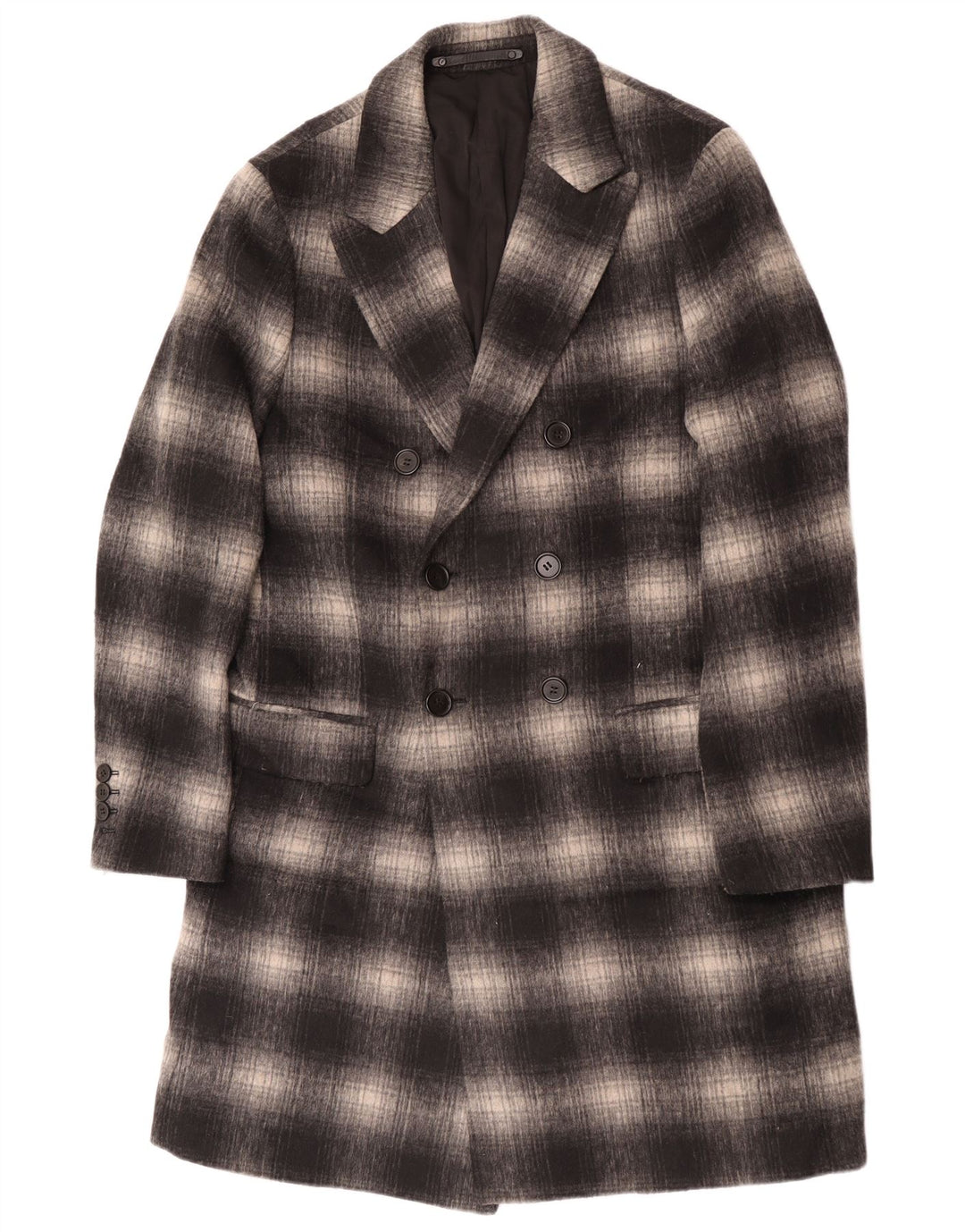 All Saints Mens Geometrical Overcoat UK 40 Large Grey Plaid Classic