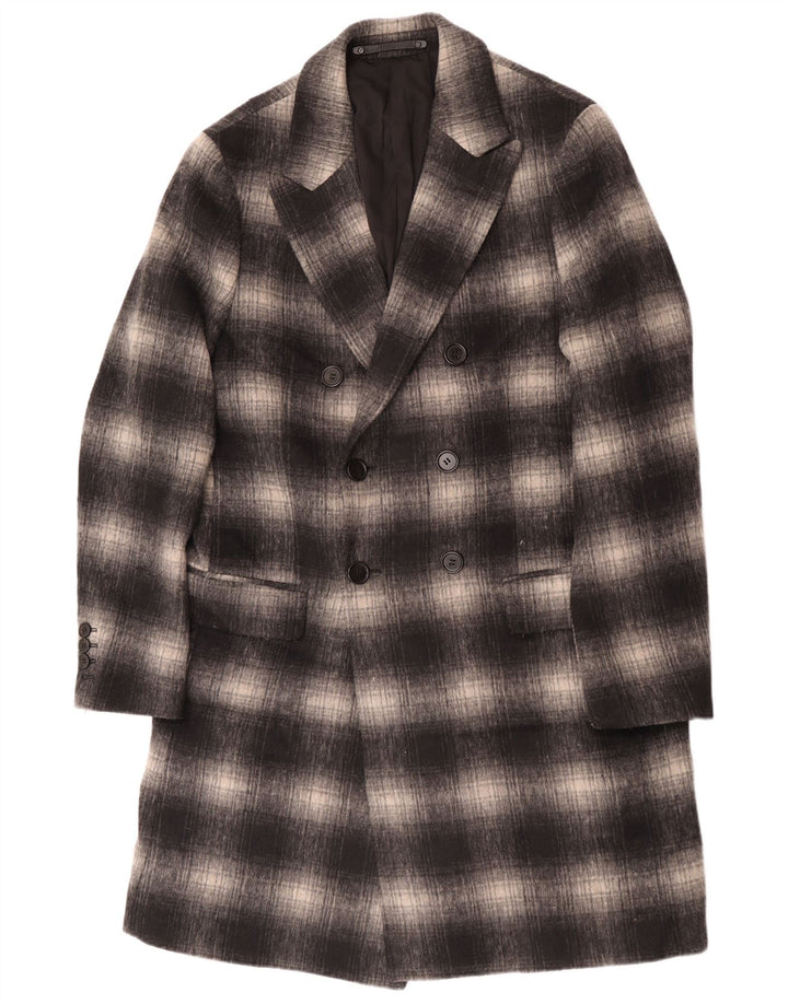 All Saints Mens Geometrical Overcoat UK 40 Large Grey Plaid Classic