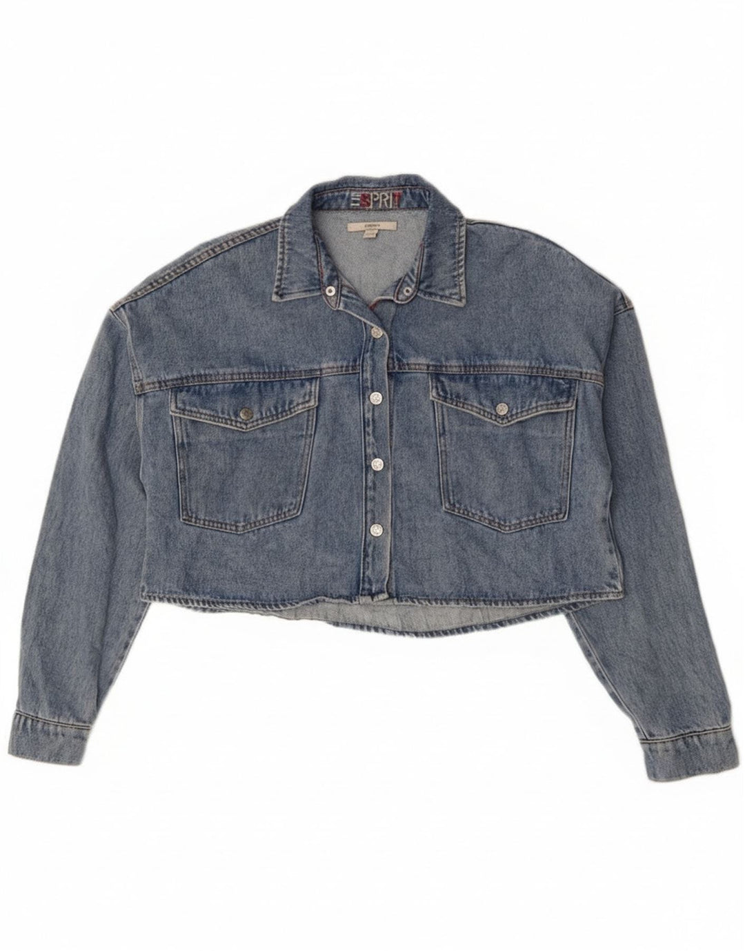 Esprit Womens Crop Oversized Denim Jacket UK 10 Small Blue Cotton