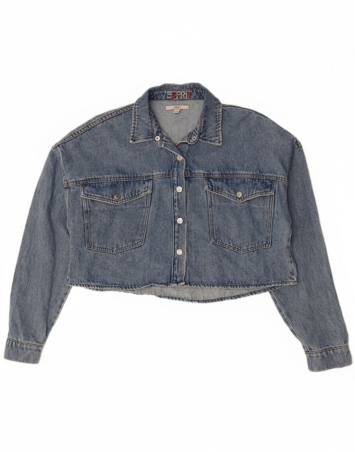 Esprit Womens Crop Oversized Denim Jacket UK 10 Small Blue Cotton