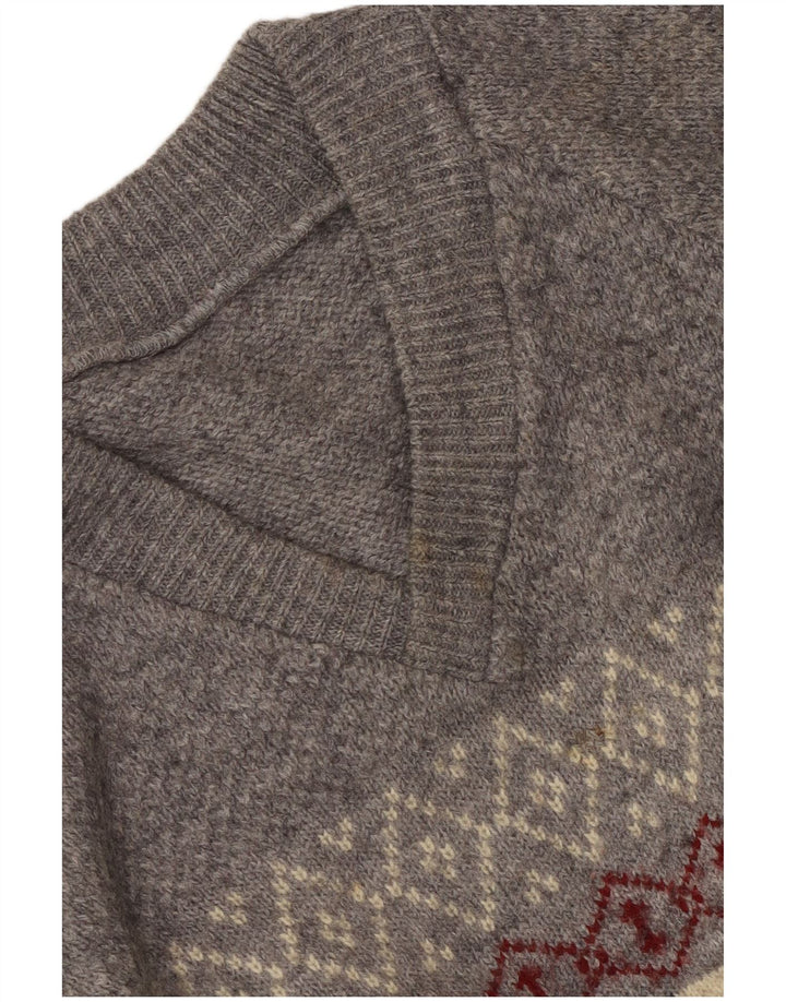Vintage Womens V-Neck Jumper Sweater UK 10 Small Grey Argyle/Diamond