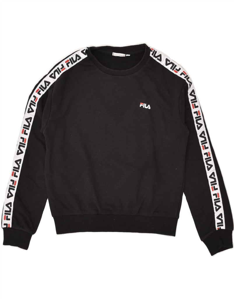 FILA Womens Graphic Sweatshirt Jumper UK 6 XS Black Cotton | Vintage Fila | Thrift | Second-Hand Fila | Used Clothing | Messina Hembry 