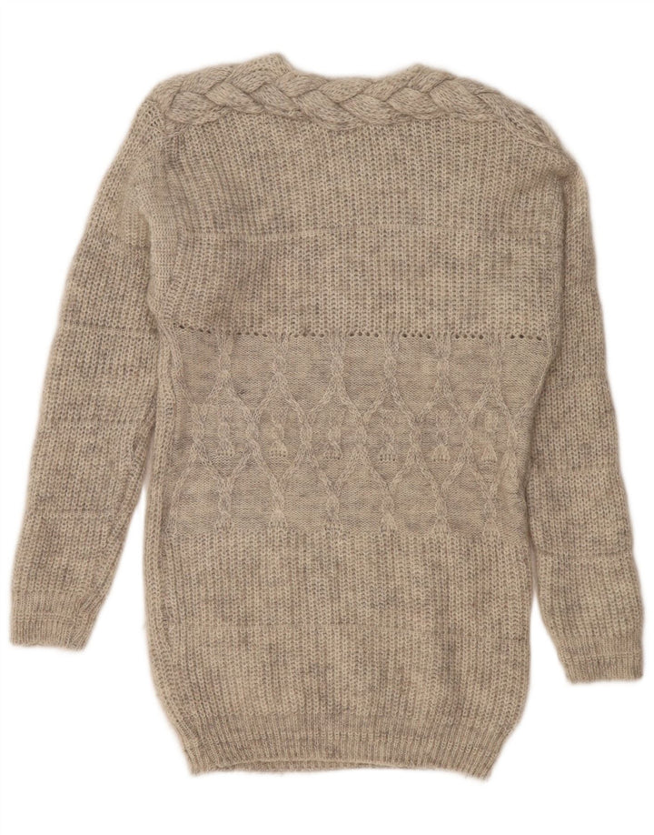 Vintage Womens Longline Crew Neck Jumper Sweater UK 14 Medium Grey