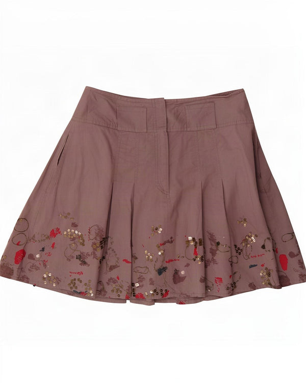 Max&Co. Womens Pleated Mini Skirt UK 10 Small W27 Purple Floral Cotton