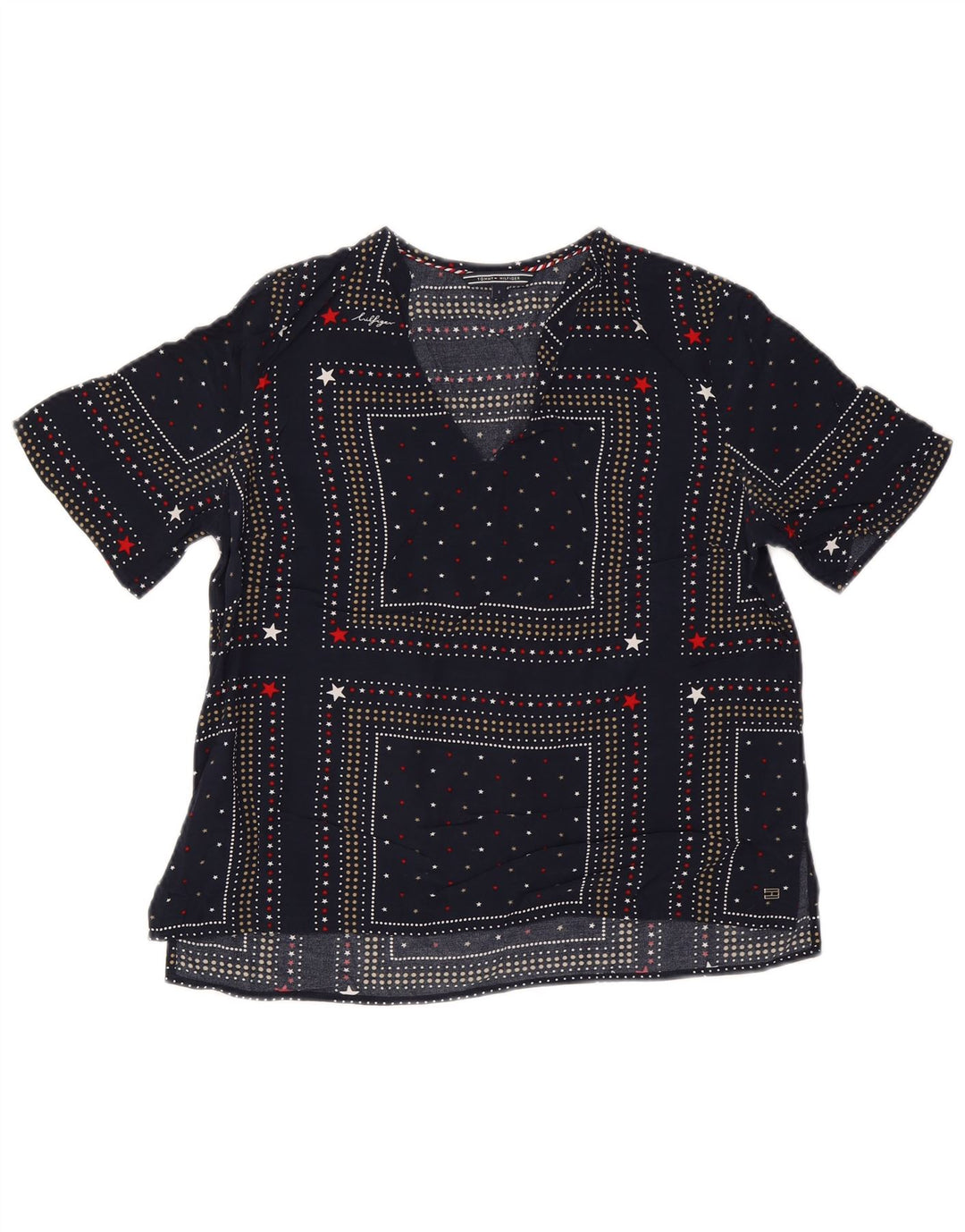 Tommy Hilfiger Womens Blouse Top US 6 Medium Navy Blue Spotted