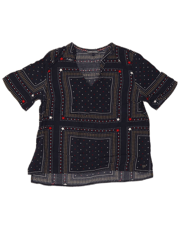 Tommy Hilfiger Womens Blouse Top US 6 Medium Navy Blue Spotted