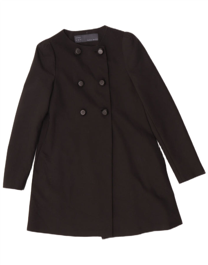 Zara Womens Double Breasted Coat UK 6 XS Black Polyester
