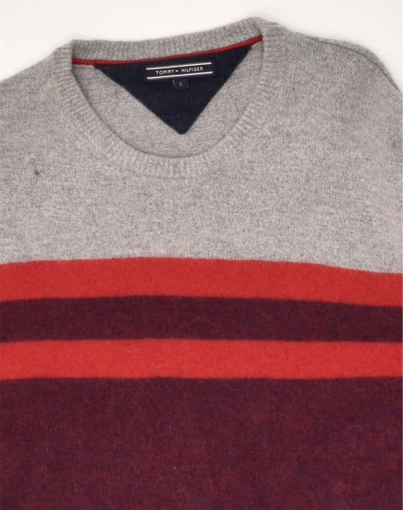 TOMMY HILFIGER Mens Crew Neck Jumper Sweater Large Maroon Colourblock | Vintage Tommy Hilfiger | Thrift | Second-Hand Tommy Hilfiger | Used Clothing | Messina Hembry 