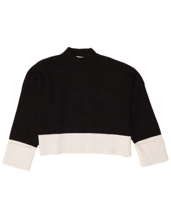Zara Womens Crop 3/4 Sleeve Turtle Neck Jumper Sweater UK 14 Medium Black