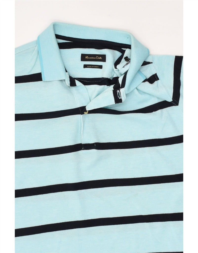 MASSIMO DUTTI Mens Polo Shirt Medium Turquoise Striped | Vintage Massimo Dutti | Thrift | Second-Hand Massimo Dutti | Used Clothing | Messina Hembry 