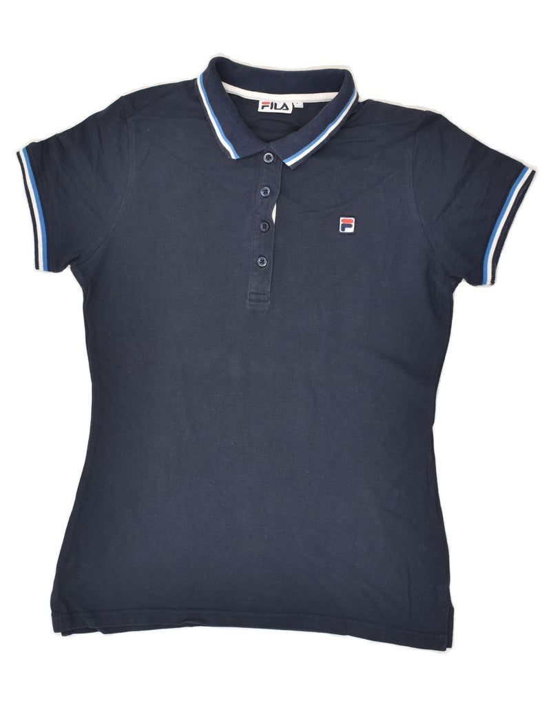 FILA Womens Polo Shirt UK 14 Large Navy Blue Cotton | Vintage Fila | Thrift | Second-Hand Fila | Used Clothing | Messina Hembry 