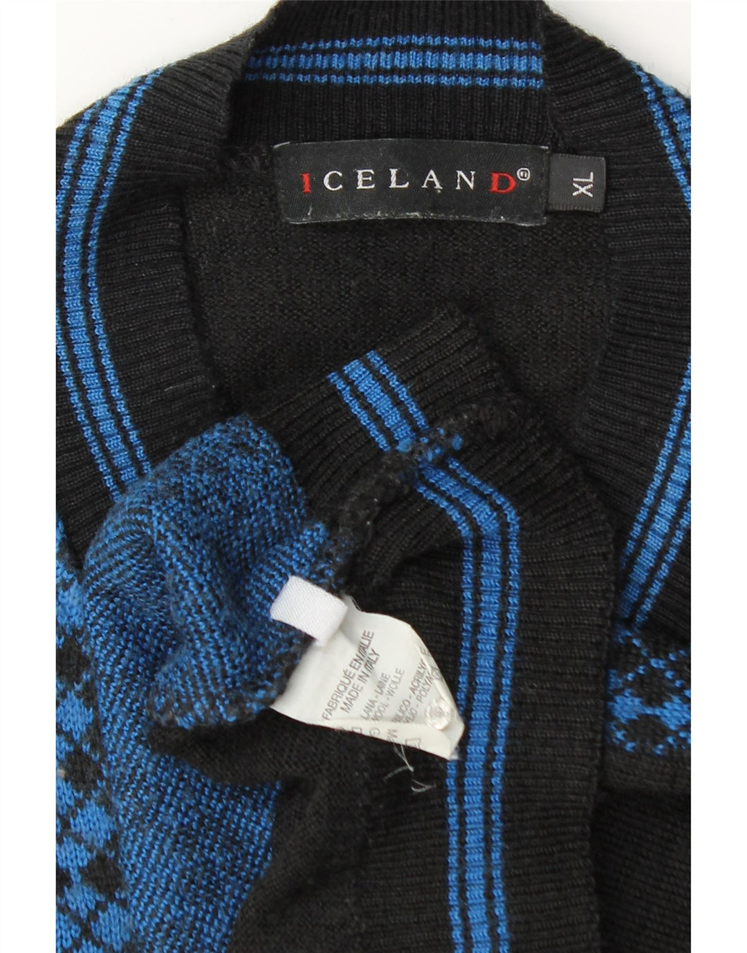 Iceland Mens V-Neck Jumper Sweater XL Blue Argyle/Diamond Wool