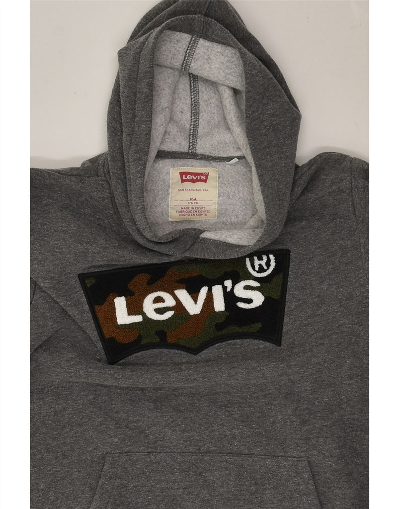 LEVI'S Boys Graphic Hoodie Jumper 15-16 Years Grey Cotton | Vintage Levi's | Thrift | Second-Hand Levi's | Used Clothing | Messina Hembry 