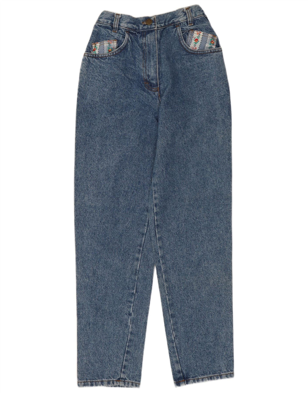 VINTAGE Womens Tapered Jeans EU 40 Medium W28 L28 Blue Floral Cotton