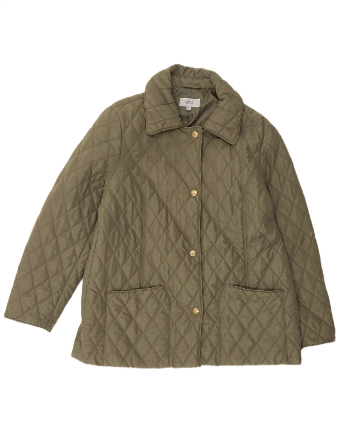 Marks & Spencer Womens Quilted Jacket UK 16 Large Green Polyester