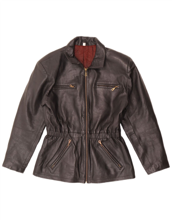 Vintage Womens Oversized Leather Jacket EU 36 Small Black Leather