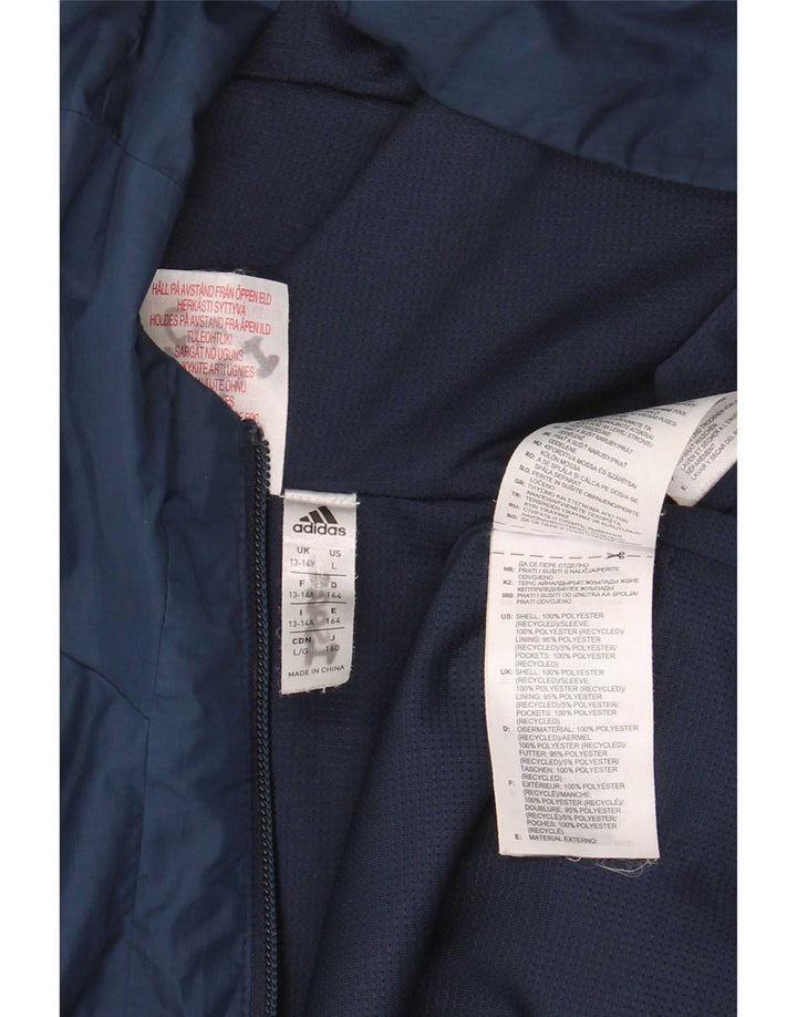 Adidas Boys Hooded Tracksuit Top Jacket 13-14 Years Navy Blue Polyester