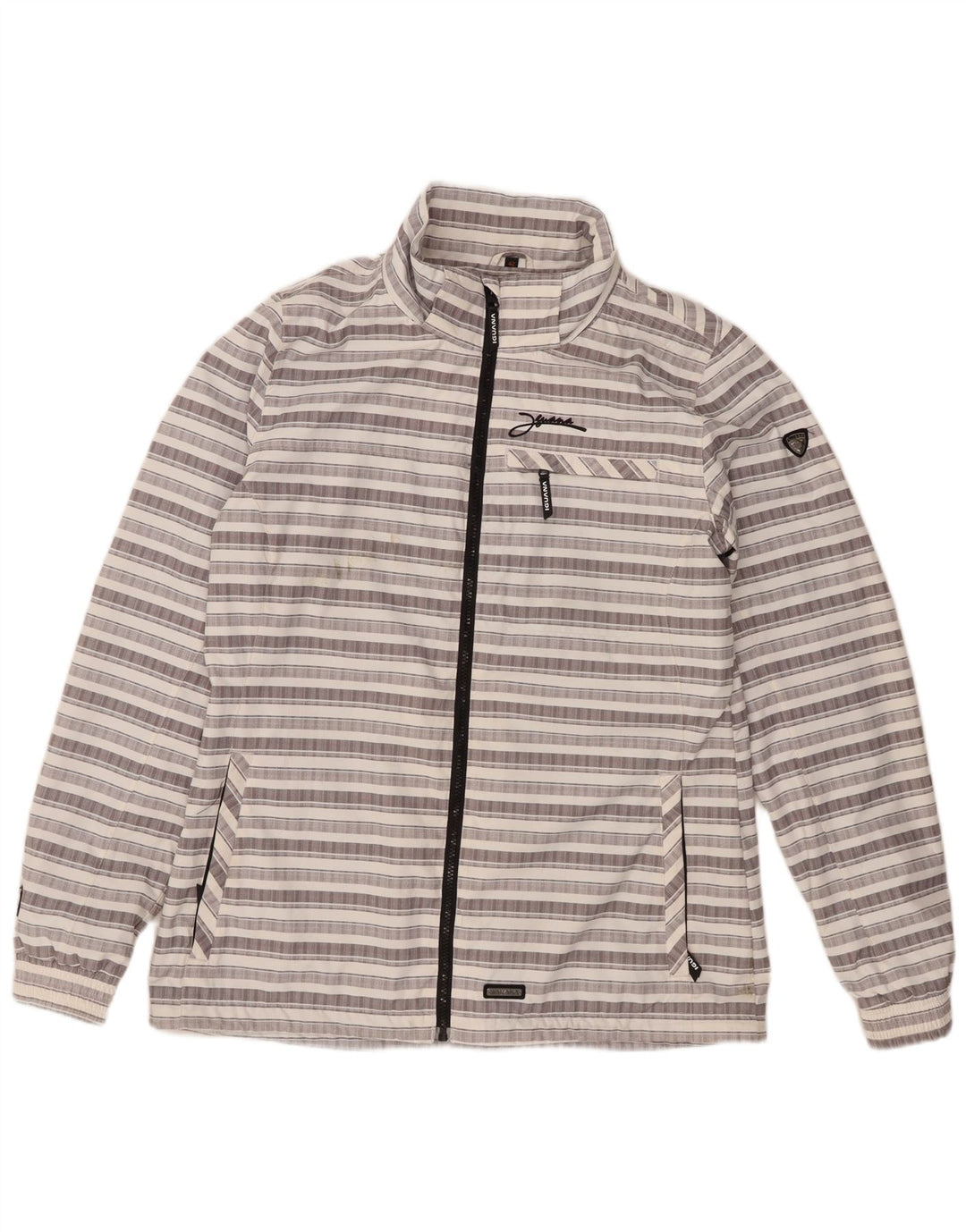 Iguana Mens Hooded Rain Jacket UK 42 XL Grey Striped Polyester