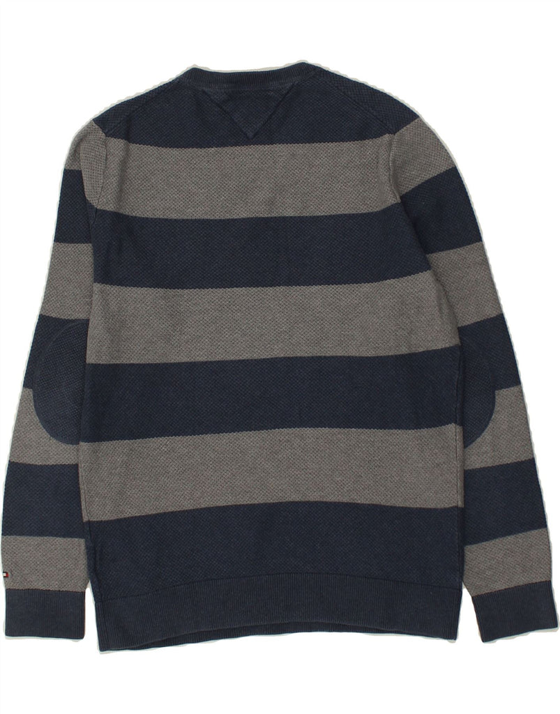 TOMMY HILFIGER Mens Crew Neck Jumper Sweater Large Navy Blue Striped Vintage Tommy Hilfiger and Second-Hand Tommy Hilfiger from Messina Hembry 