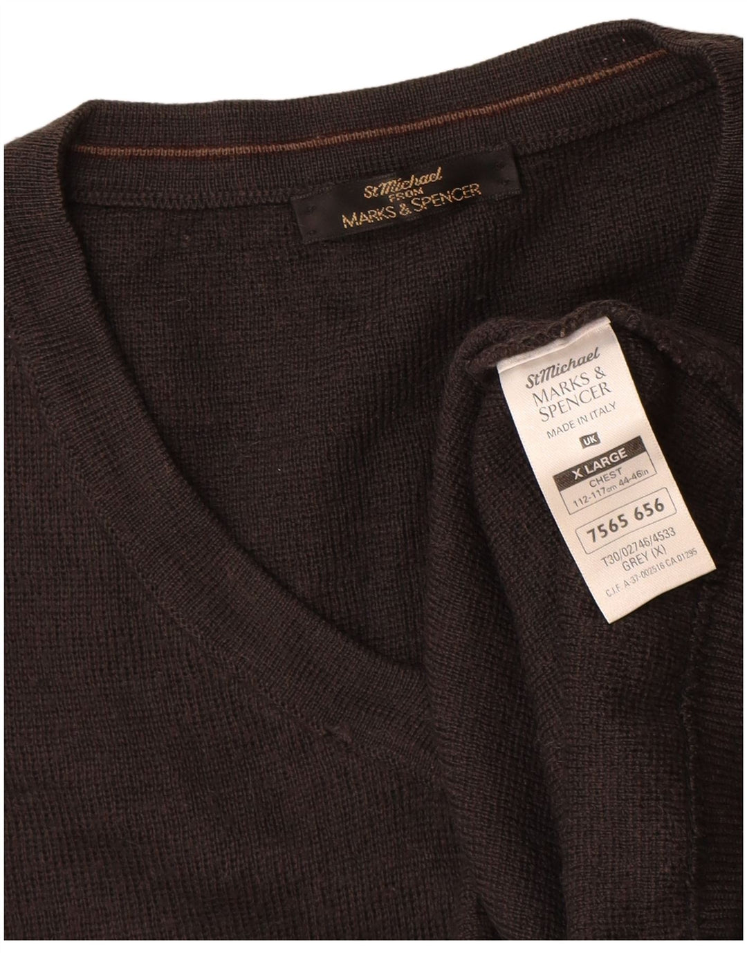 St Michael Mens V-Neck Jumper Sweater XL Grey Striped Acrylic