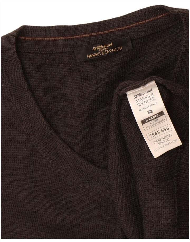 St Michael Mens V-Neck Jumper Sweater XL Grey Striped Acrylic