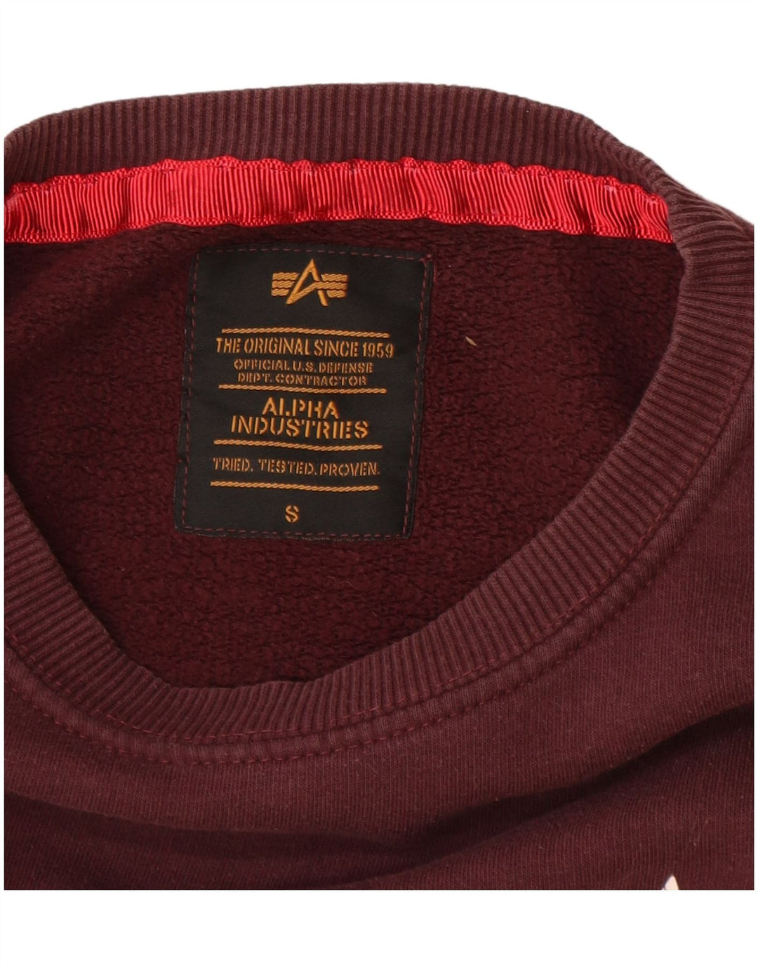 ALPHA INDUSTRIES Mens Sweatshirt Jumper Small Burgundy Cotton