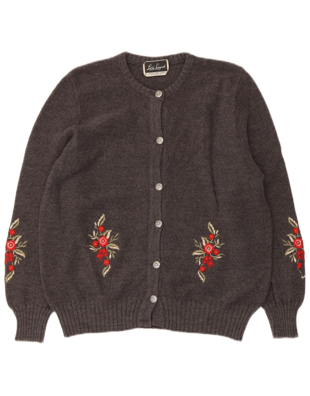 Luisa Spagnoli Womens Cardigan Sweater UK 14 Medium Grey Floral Wool