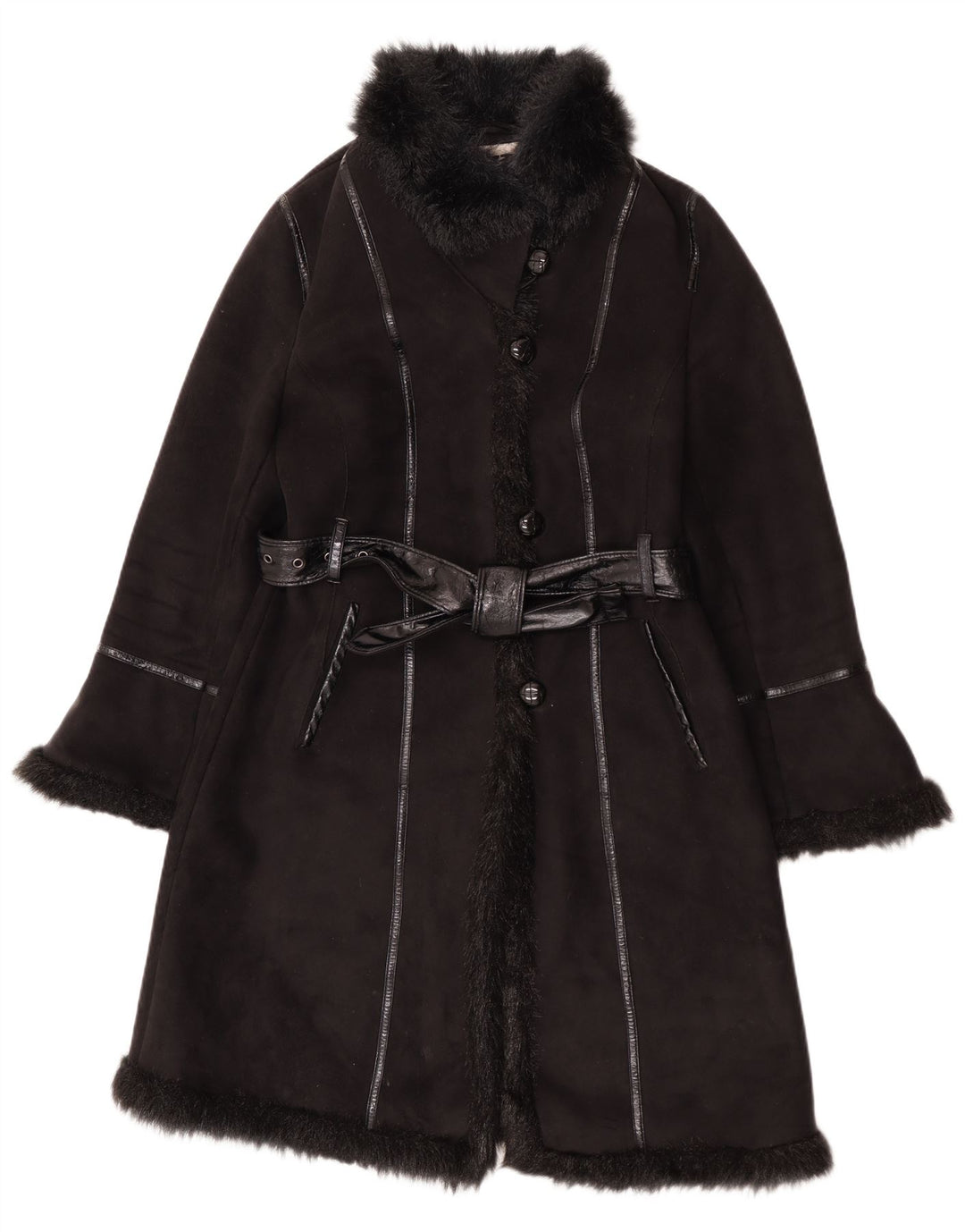 Pizazz Womens Sherpa Overcoat UK 14 Medium Black Polyester