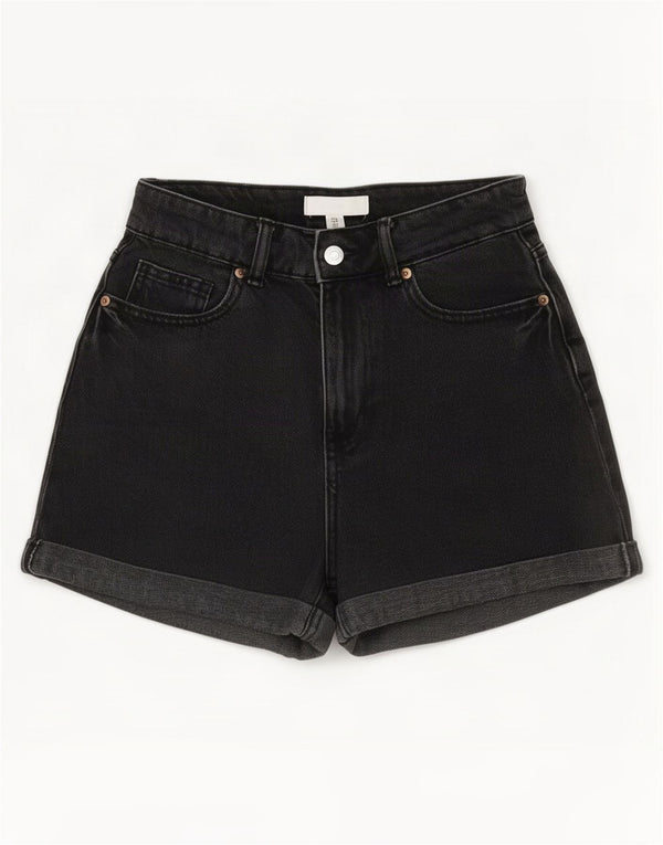 H&M Womens High Waist Denim Shorts EU 36 Small W26 Black Cotton