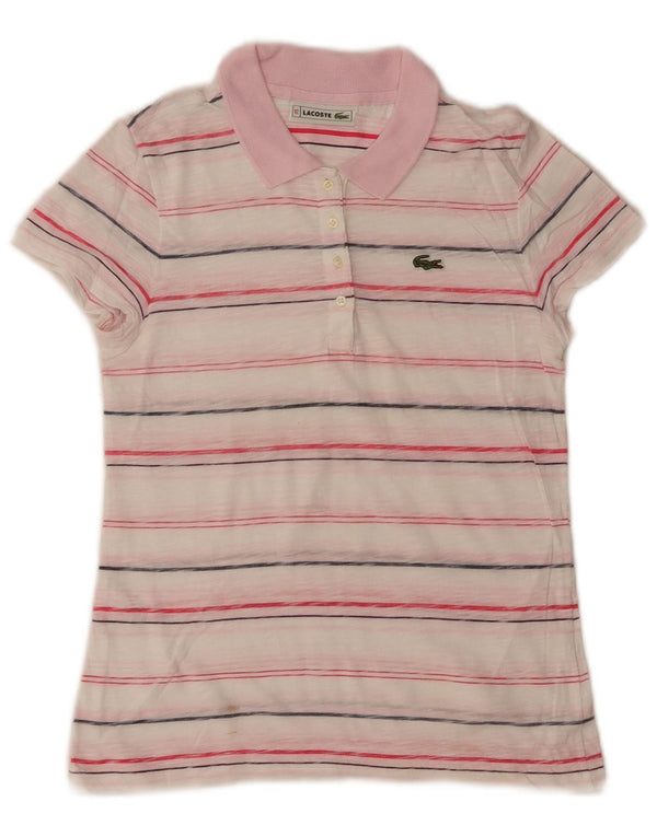 Lacoste Girls Polo Shirt 11-12 Years White Striped Cotton
