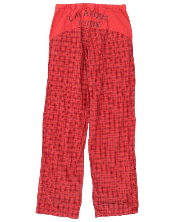 Think Pink Womens Graphic Straight Trousers Medium W30 L32 Red Check Cotton