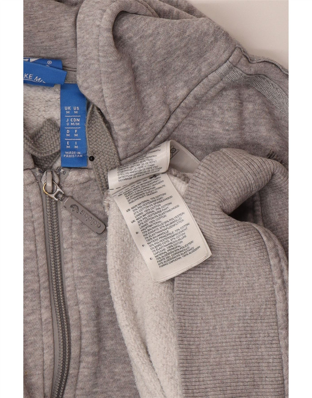 Adidas Mens Zip Hoodie Sweater Medium Grey Cotton
